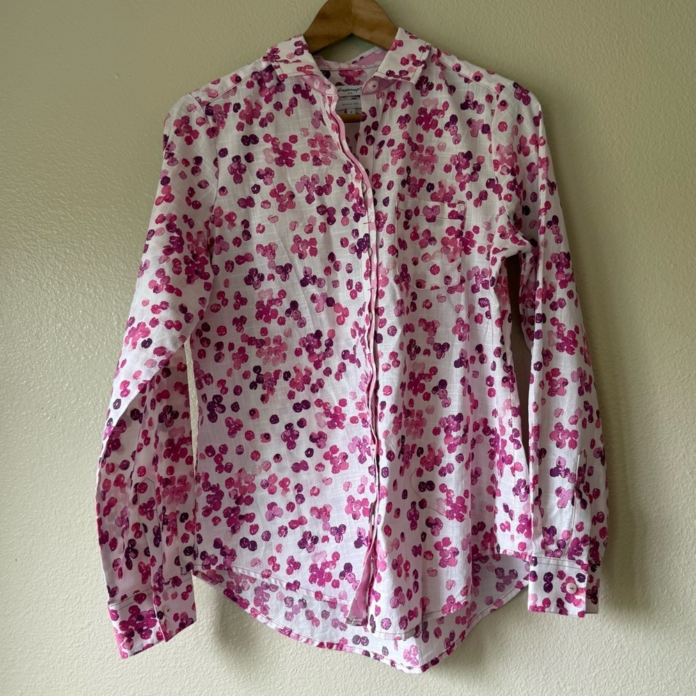Foxcroft Pink and Purple Watercolor Buttonfront Top
